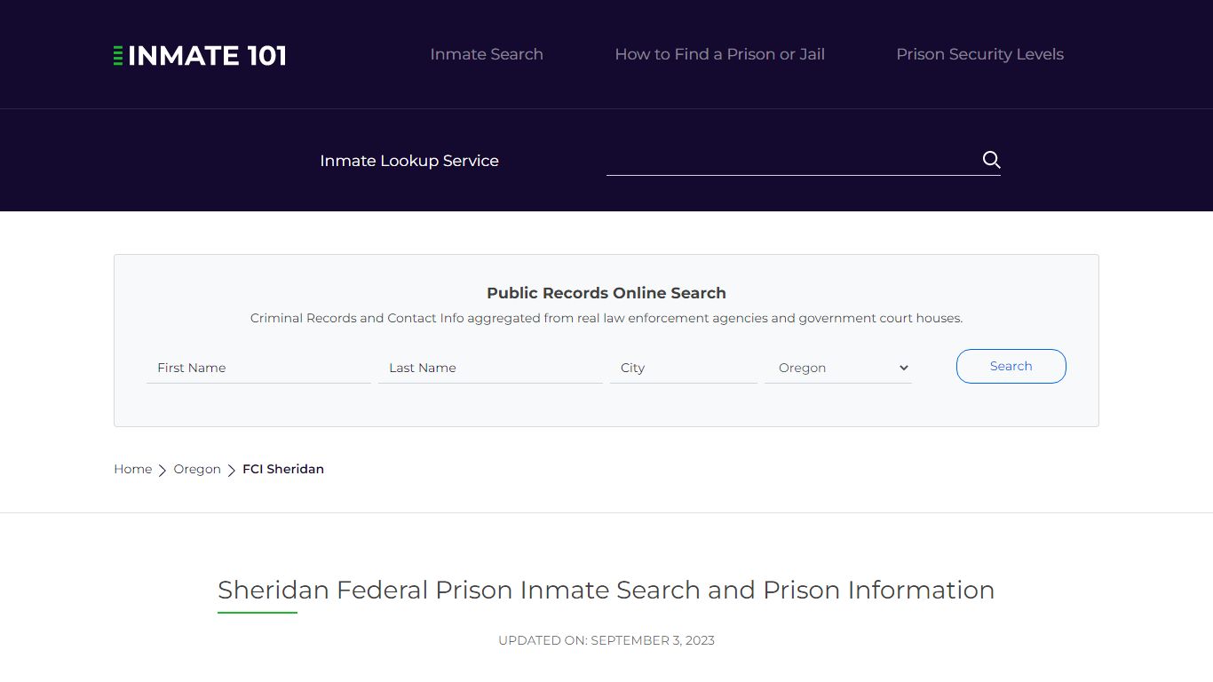 FCI Sheridan Inmate Search | Lookup | Roster