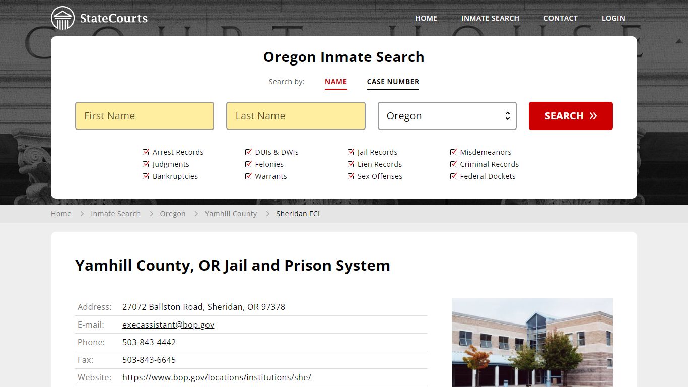 Sheridan FCI Inmate Records Search, Oregon - StateCourts